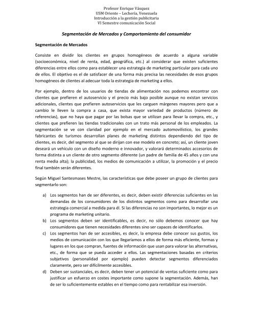 Segmentación de Mercados y Comportamiento del consumidor