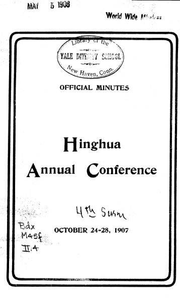 Hinghua Annual Conference - Yale University Library Digital ...