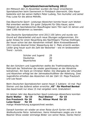 Sportabzeichenverleihung 2012 - TSV Brannenburg