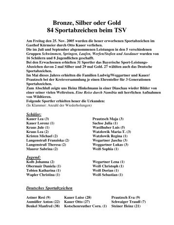 Bronze, Silber oder Gold 84 Sportabzeichen ... - TSV Brannenburg