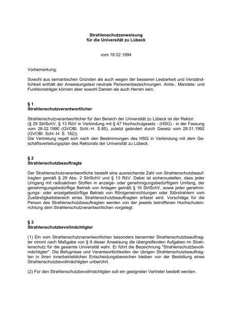 Strahlenschutzanweisung - Universität zu Lübeck