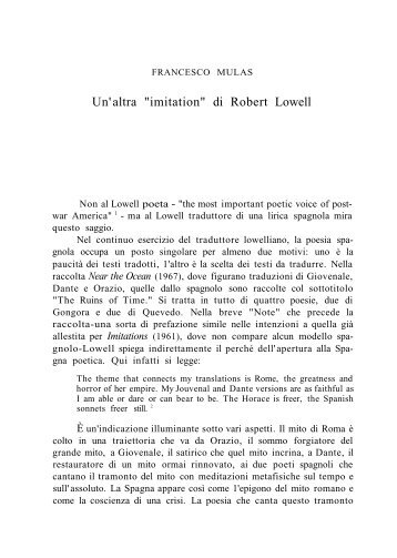 Un'altra "imitation" di Robert Lowell - aisna