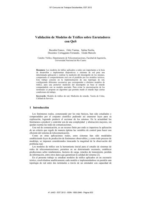 Validación de Modelos de Tráfico sobre Enrutadores con ... - 41 JAIIO