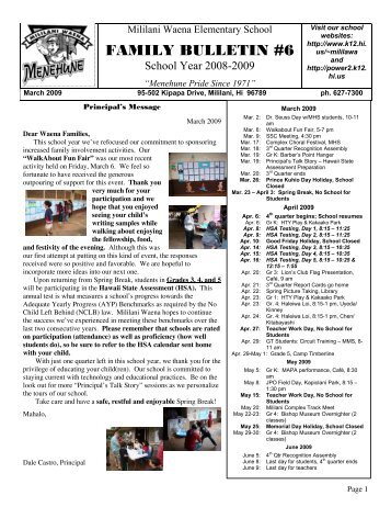 FAMILY BULLETIN #6 - Mililani Waena Elementary School