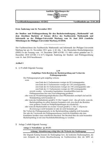 und Prüfungsordnung für den Bachelorstudiengang „Mathematik“