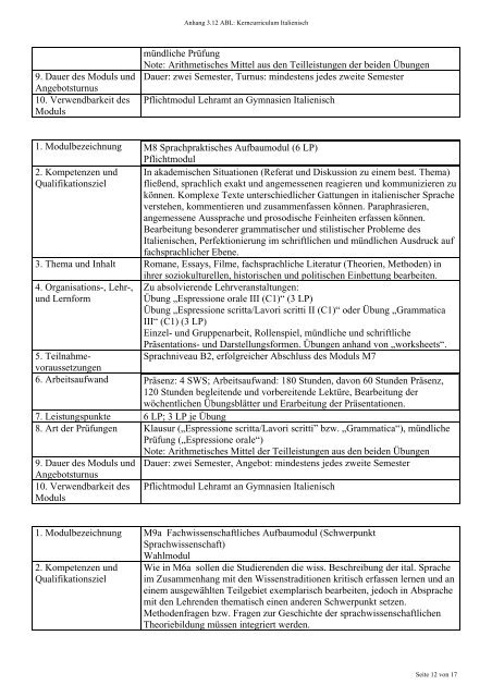 Kerncurriculum Italienisch - Philipps-Universität Marburg