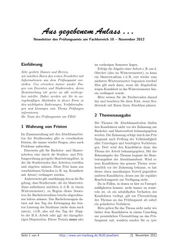 Newsletter WiSe 2012/13 - Philipps-Universität Marburg