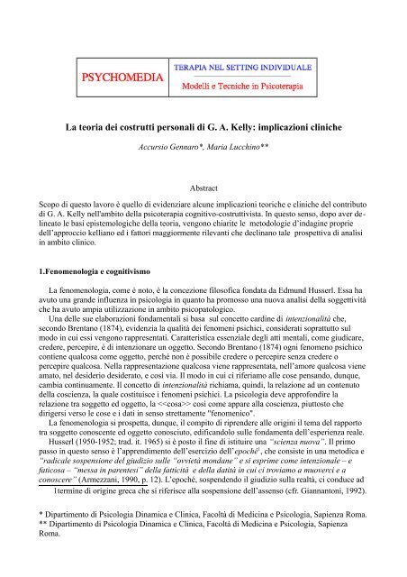 La teoria dei costrutti personali di G. A. Kelly ... - Psychomedia