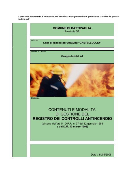 esempio di Registro controlli antincendio - Stileeconcretezza.It
