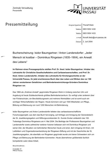 Bucherscheinung: Isidor Baumgartner / Anton Landersdorfer: „Jeder ...