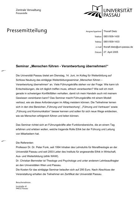 Seminar „Menschen führen - Verantwortung übernehmen!“