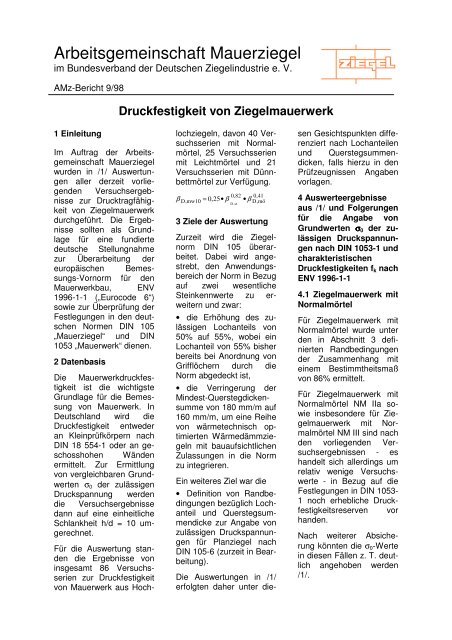 Druckfestigkeit von Ziegelmauerwerk - Bundesverband der ...