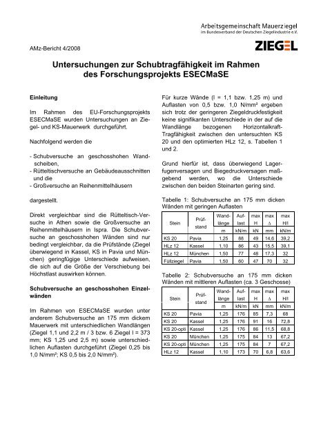 Untersuchungen Zur Schubtragfahigkeit Im Rahmen Des Unipor