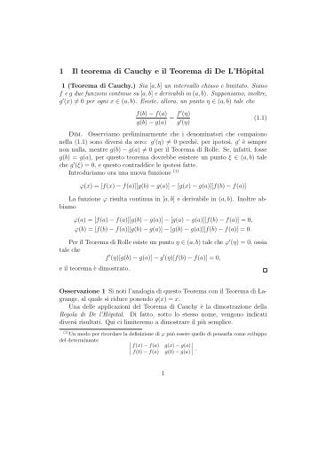 1 Il teorema di Cauchy e il Teorema di De L'Hôpital