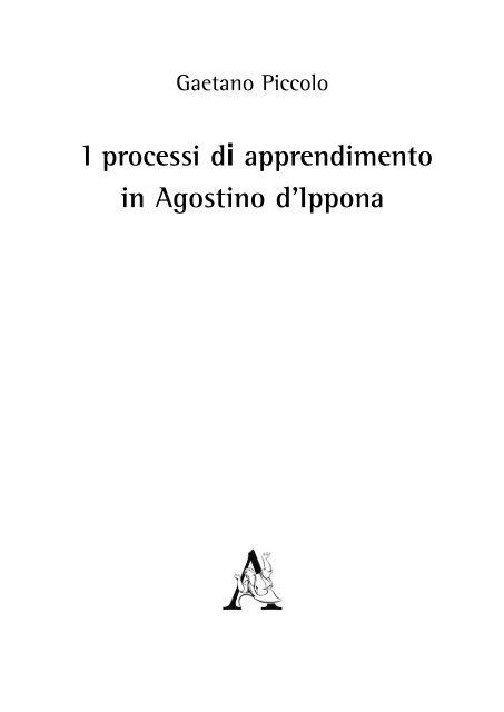 I processi di apprendimento in Agostino d'Ippona - Aracne Editrice