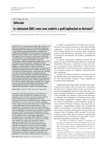 Le valutazioni IARC - Giornale Italiano di Medicina del Lavoro ed ...