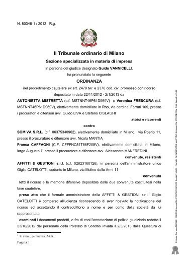 Il Tribunale ordinario di Milano - Giurisprudenza delle imprese
