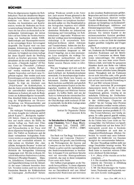 Kohlenhydrate. 2. Auflage. Von J. Lehmann. Georg Thieme Verlag ...