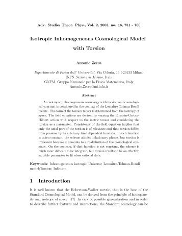 Isotropic Inhomogeneous Cosmological Model with Torsion 1 ...