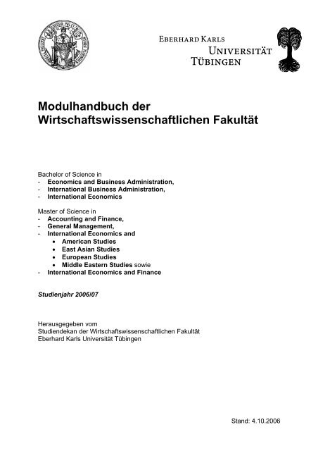 Modulhandbuch Wirtschaftswissenschaft Universitat Tubingen