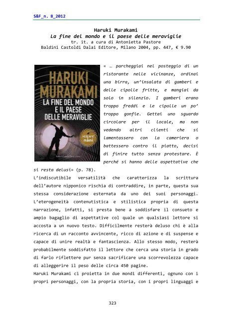 Haruki Murakami La fine del mondo e il paese delle meraviglie