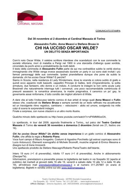 CHI HA UCCISO OSCAR WILDE? - Teatro Cardinal Massaia