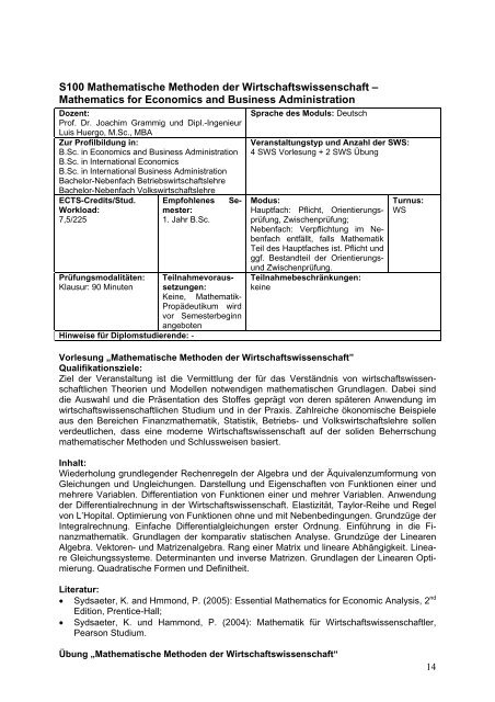 Modulhandbuch Wirtschaftswissenschaft - Universität Tübingen