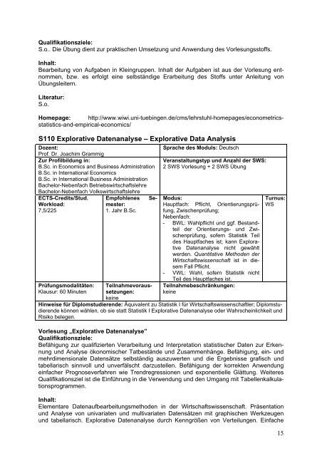 Modulhandbuch Wirtschaftswissenschaft - Universität Tübingen