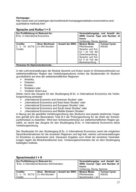 Modulhandbuch Wirtschaftswissenschaft - Universität Tübingen