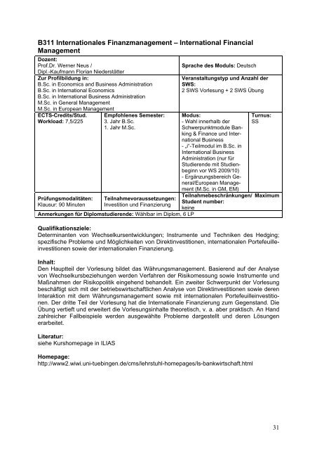 Modulhandbuch Wirtschaftswissenschaft - Universität Tübingen