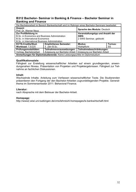 Modulhandbuch Wirtschaftswissenschaft - Universität Tübingen