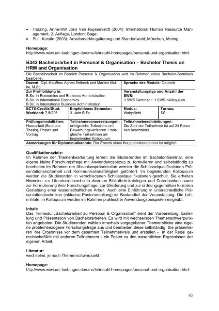 Modulhandbuch Wirtschaftswissenschaft - Universität Tübingen