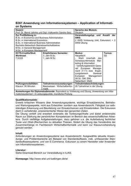 Modulhandbuch Wirtschaftswissenschaft - Universität Tübingen