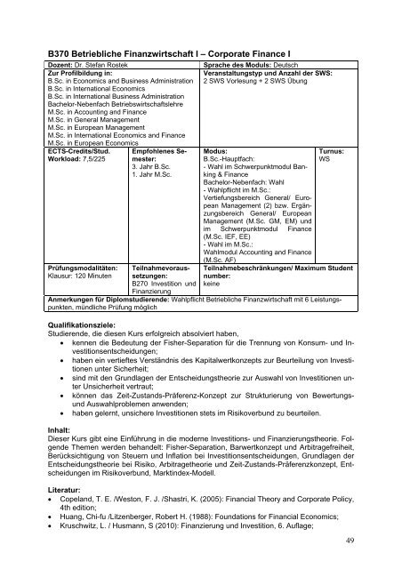 Modulhandbuch Wirtschaftswissenschaft - Universität Tübingen