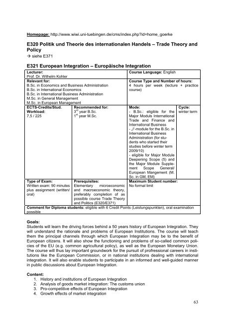 Modulhandbuch Wirtschaftswissenschaft - Universität Tübingen