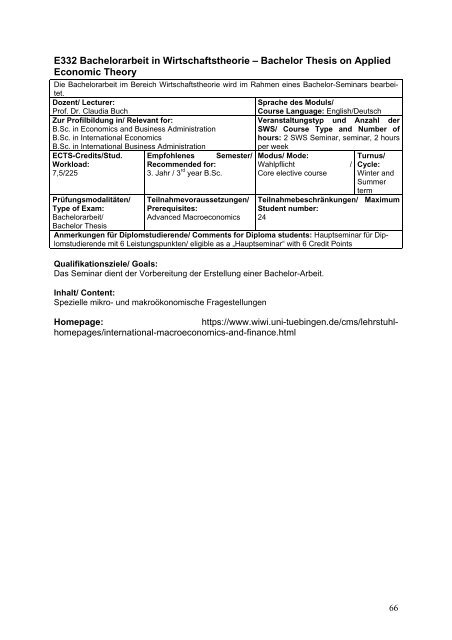 Modulhandbuch Wirtschaftswissenschaft - Universität Tübingen