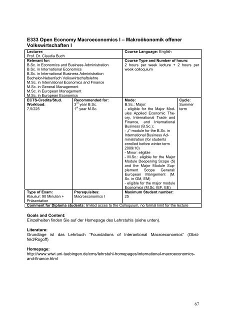 Modulhandbuch Wirtschaftswissenschaft - Universität Tübingen