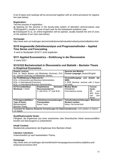 Modulhandbuch Wirtschaftswissenschaft - Universität Tübingen