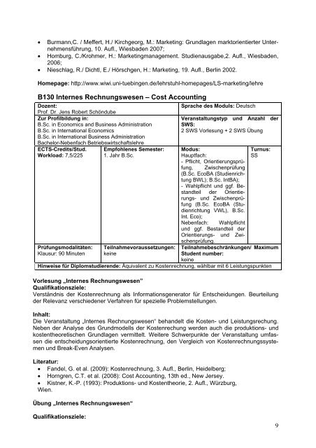 Modulhandbuch Wirtschaftswissenschaft - Universität Tübingen