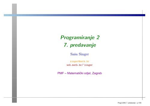 Programiranje 2 7. predavanje - Pmf