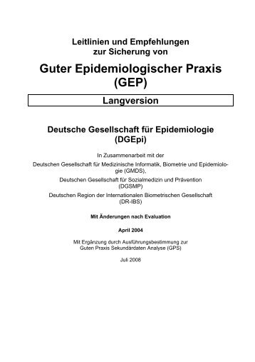 Leitlinien für Gute Epidemiologische Praxis (GEP) - DGEpi