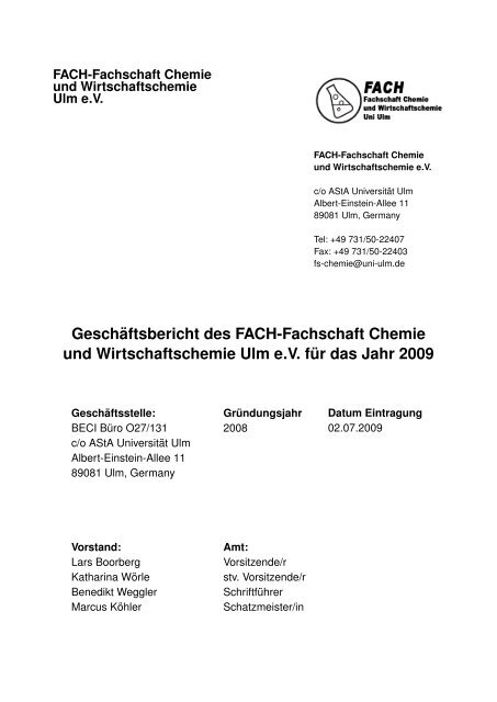Gesch¨aftsbericht des FACH-Fachschaft Chemie ... - Universität Ulm