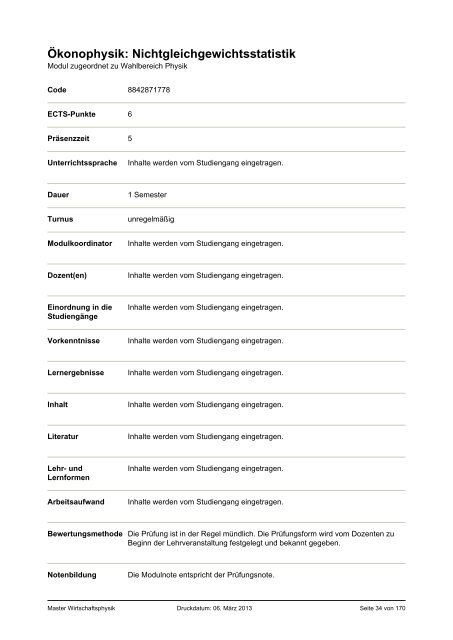 Modulhandbuch Master Wirtschaftsphysik - Universität Ulm