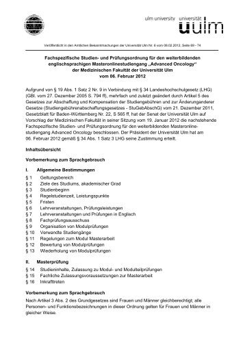 Fachspezifische Studien- und Prüfungsordnung für ... - Universität Ulm