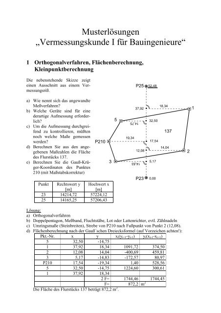 Musterlösungen „Vermessungskunde I für Bauingenieure“