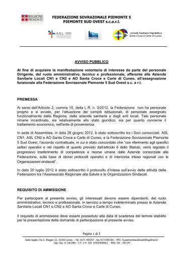 FEDERAZIONE SOVRAZONALE PIEMONTE 5 ... - ASL CN1