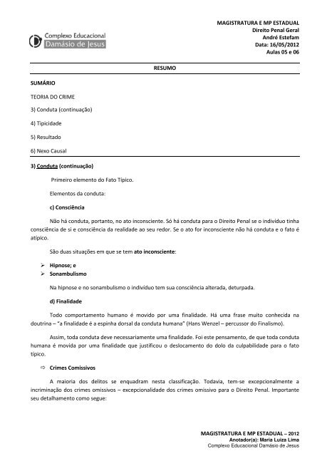 MAGISTRATURA E MP ESTADUAL Direito Penal Geral André ...