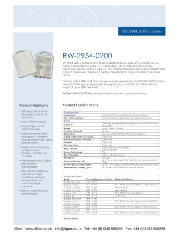 Radwin 2000 RW-2954-0200 C-Series Datasheet (PDF) - 4Gon