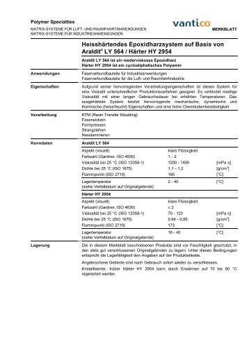 Heisshärtendes Epoxidharzsystem auf Basis von Araldit LY 564 / Härter HY 2954