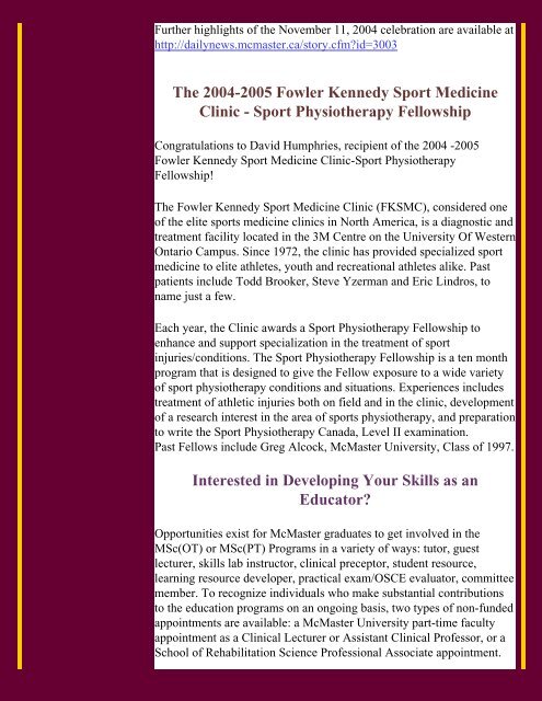 SRS Newsletter #7 - Faculty of Health Sciences - McMaster University